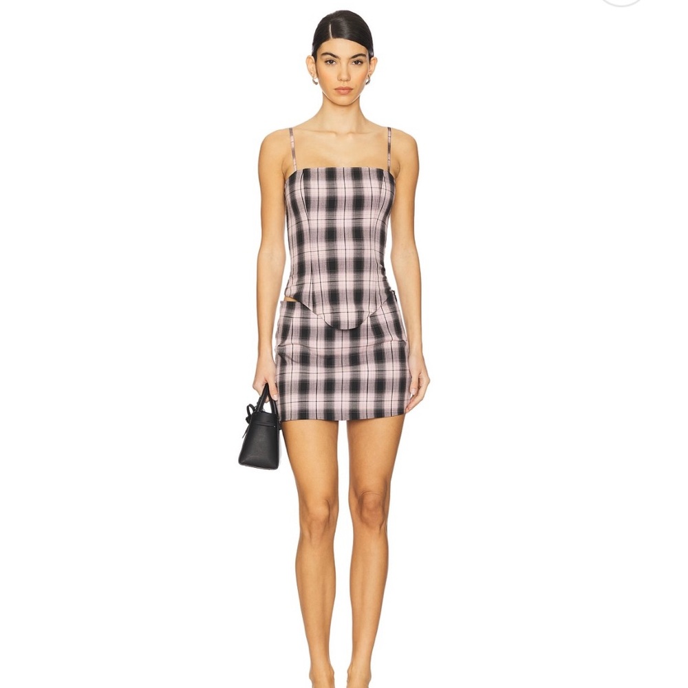 Chic Plaid Corset Top & Mini Skirt Two Piece Set in Pink and Black